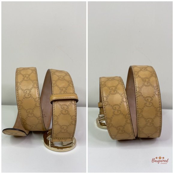 Authentic GUCCI Beige Guccissima Leather Interlocking G Gold Buckle Belt 80/32 - Picture 9 of 13